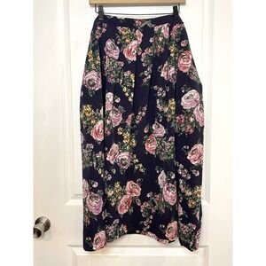 VTG Susan Bristol Skirt Womens 22W Navy Blue Floral Print Cottage Prairie Nature